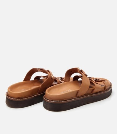  Kadın Deri Taba Tokalı Düz Terlik