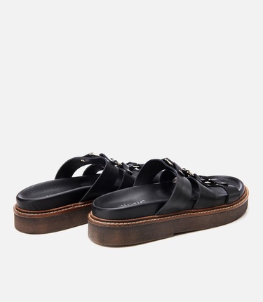  Kadın Deri Siyah Tokalı Düz Terlik