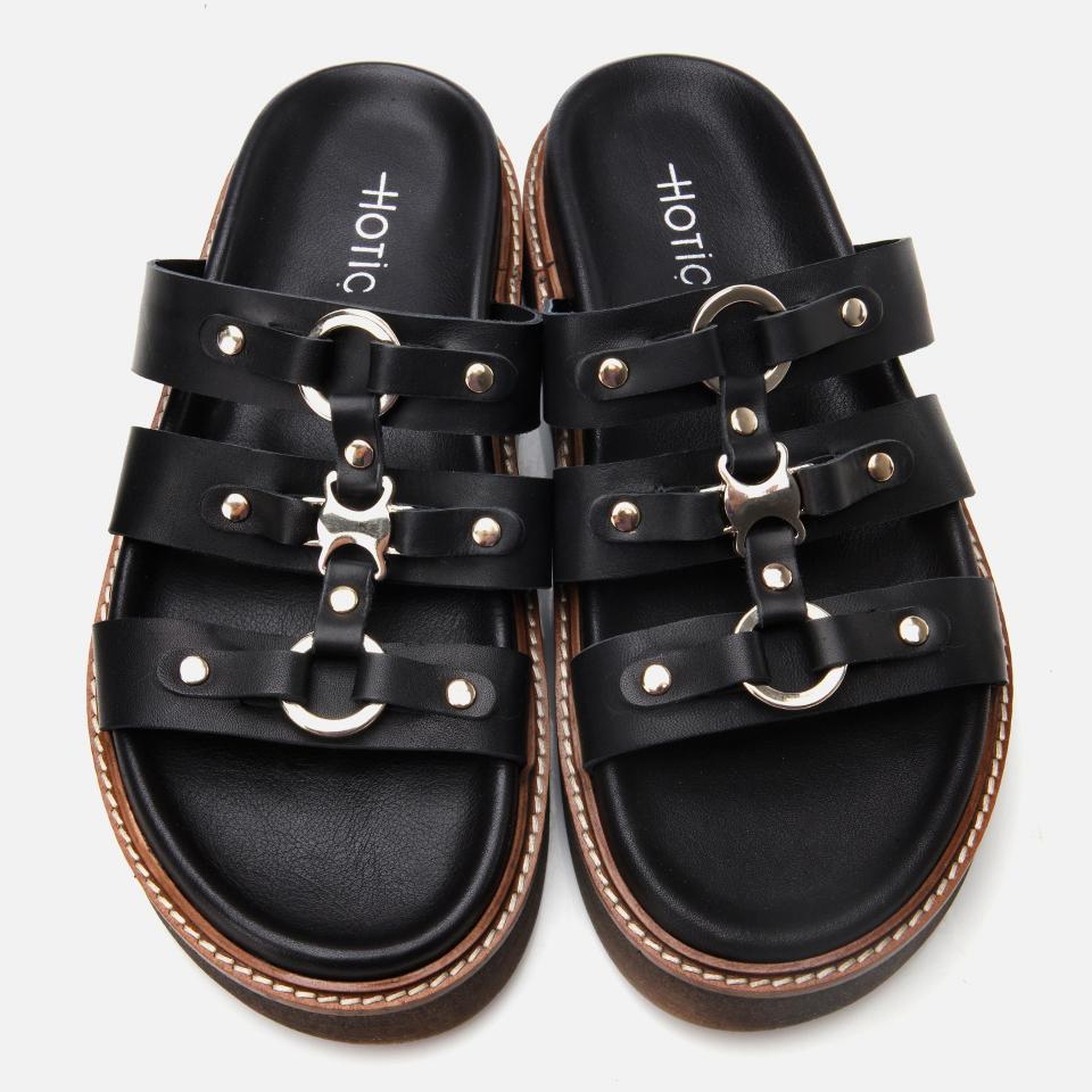 Kadın Deri Siyah Tokalı Düz Terlik