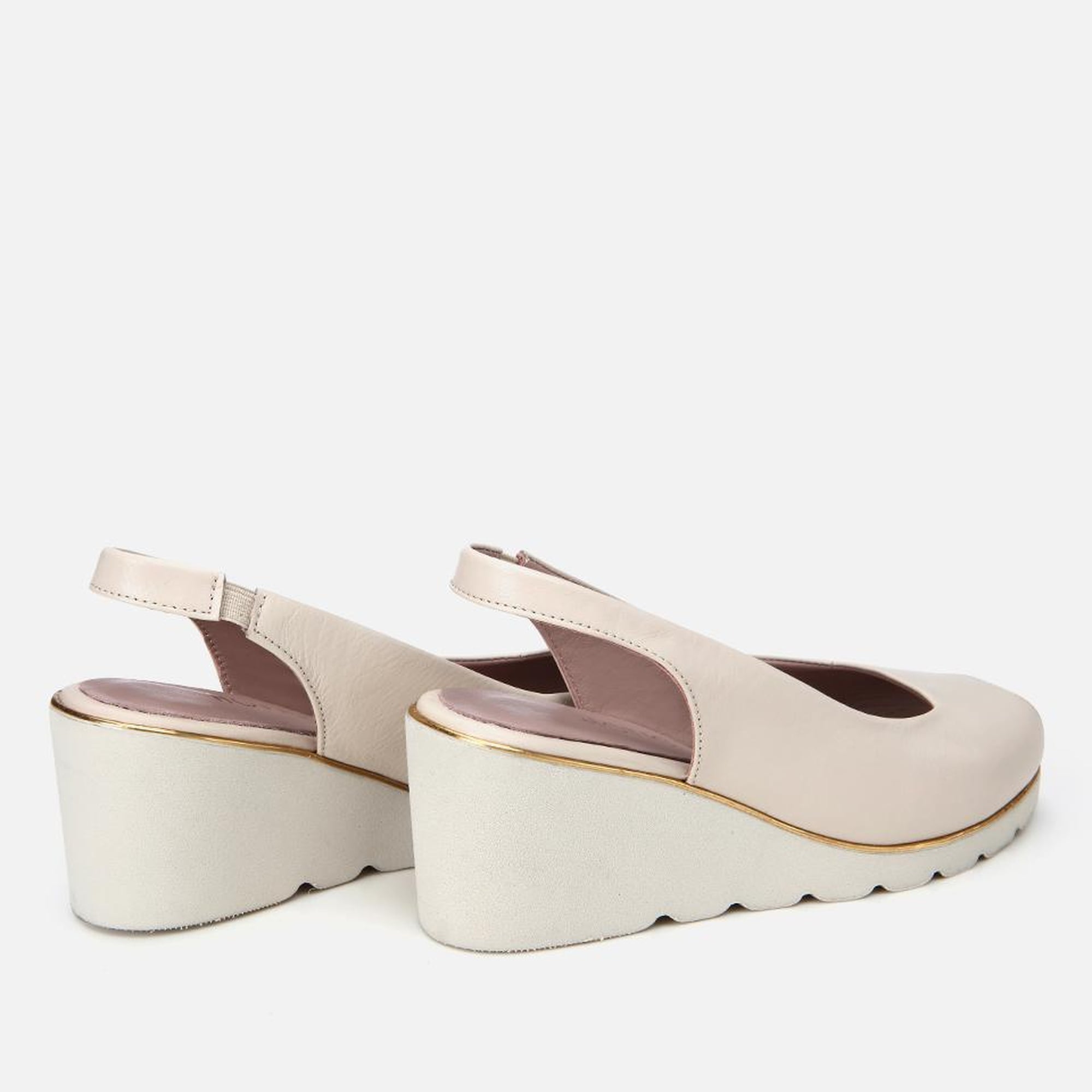 Kadın Deri Ekru Tokalı Dolgu Topuklu Sandalet