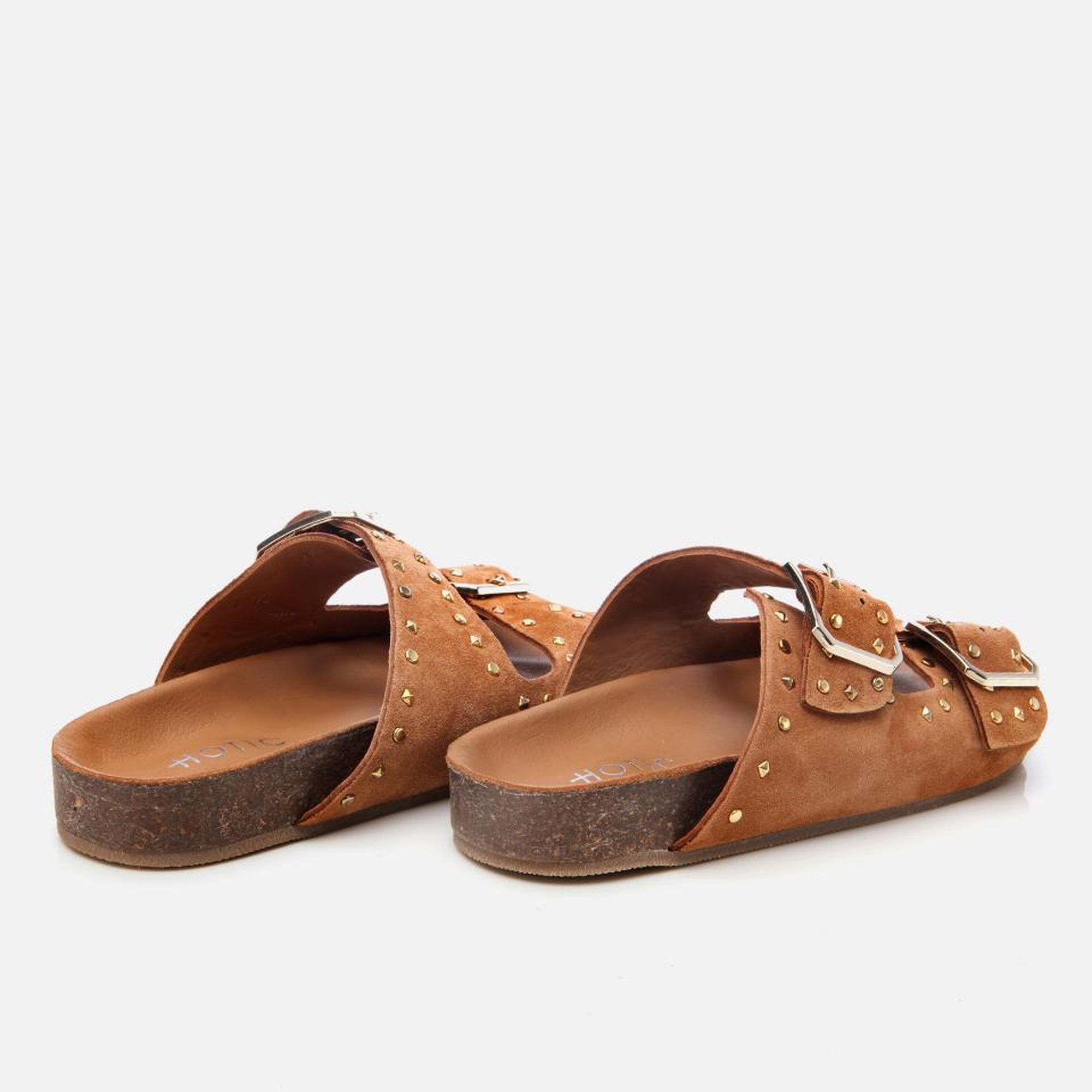 Kadın Süet Deri Taba Taşlı Terlik