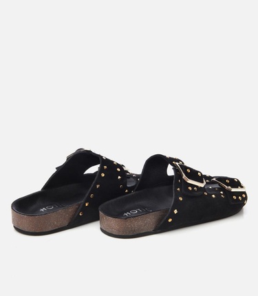  Kadın Süet Deri Siyah Taşlı Terlik