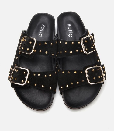  Kadın Süet Deri Siyah Taşlı Terlik