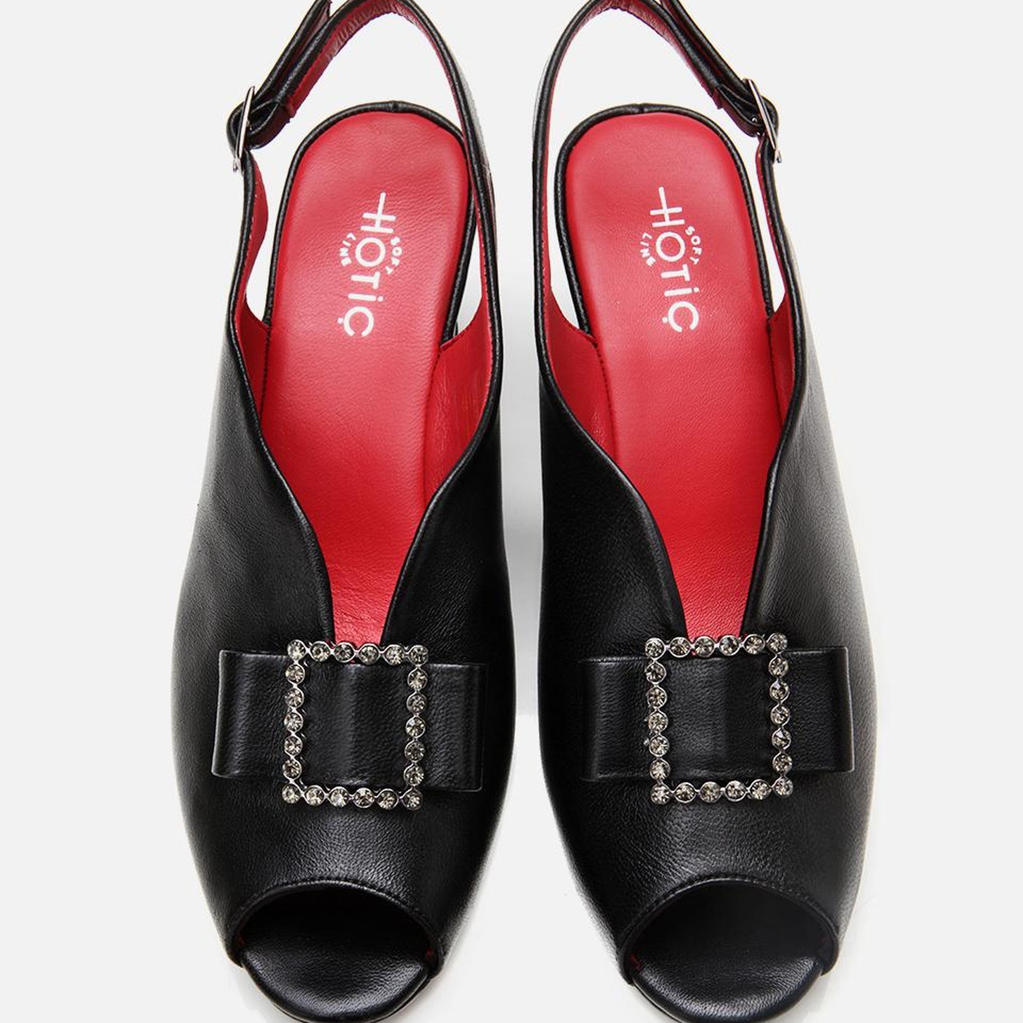 Kadın Deri Siyah Tokalı Esnek Dolgu Topuklu Sandalet