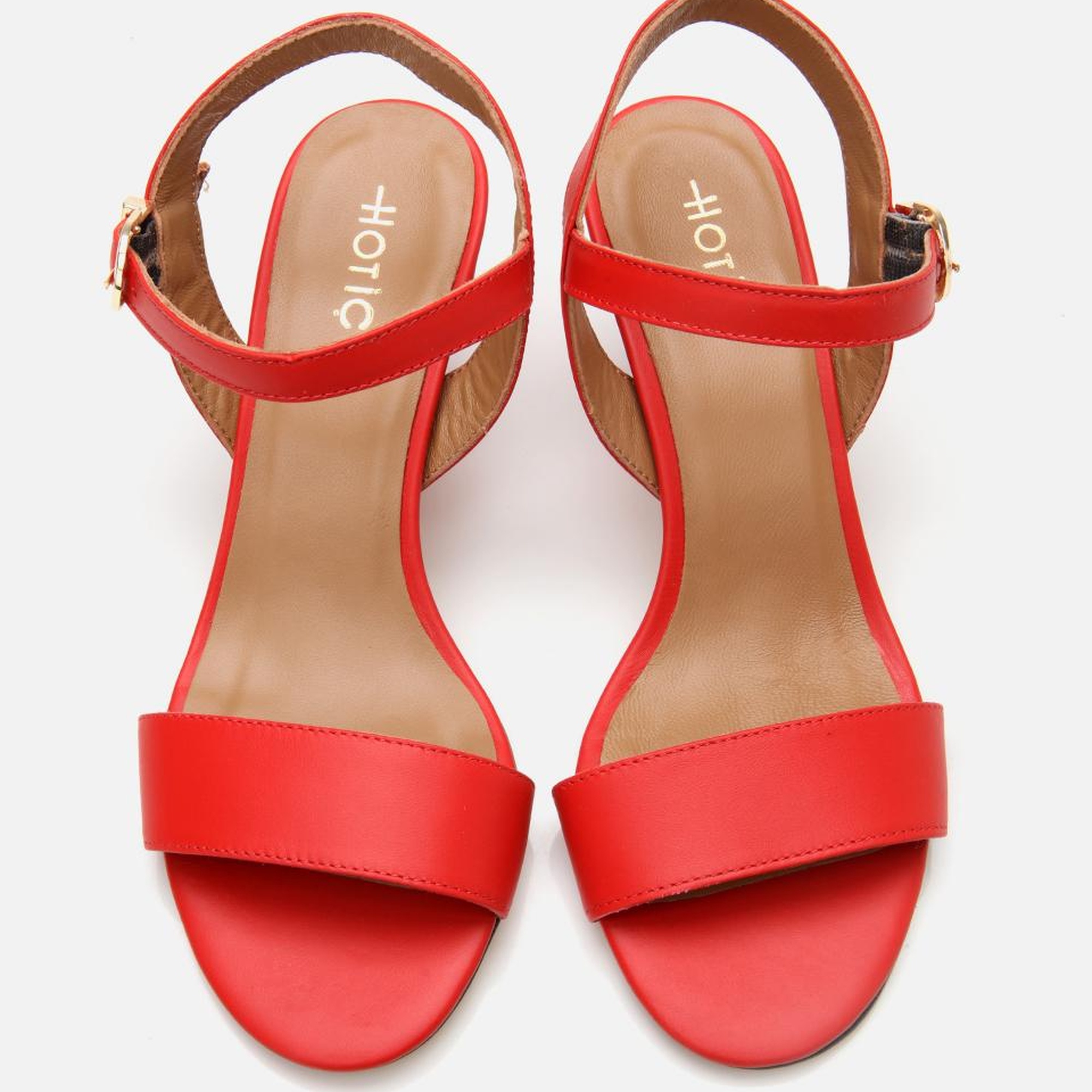 Kadın Deri Kırmızı Kemerli Topuklu Sandalet