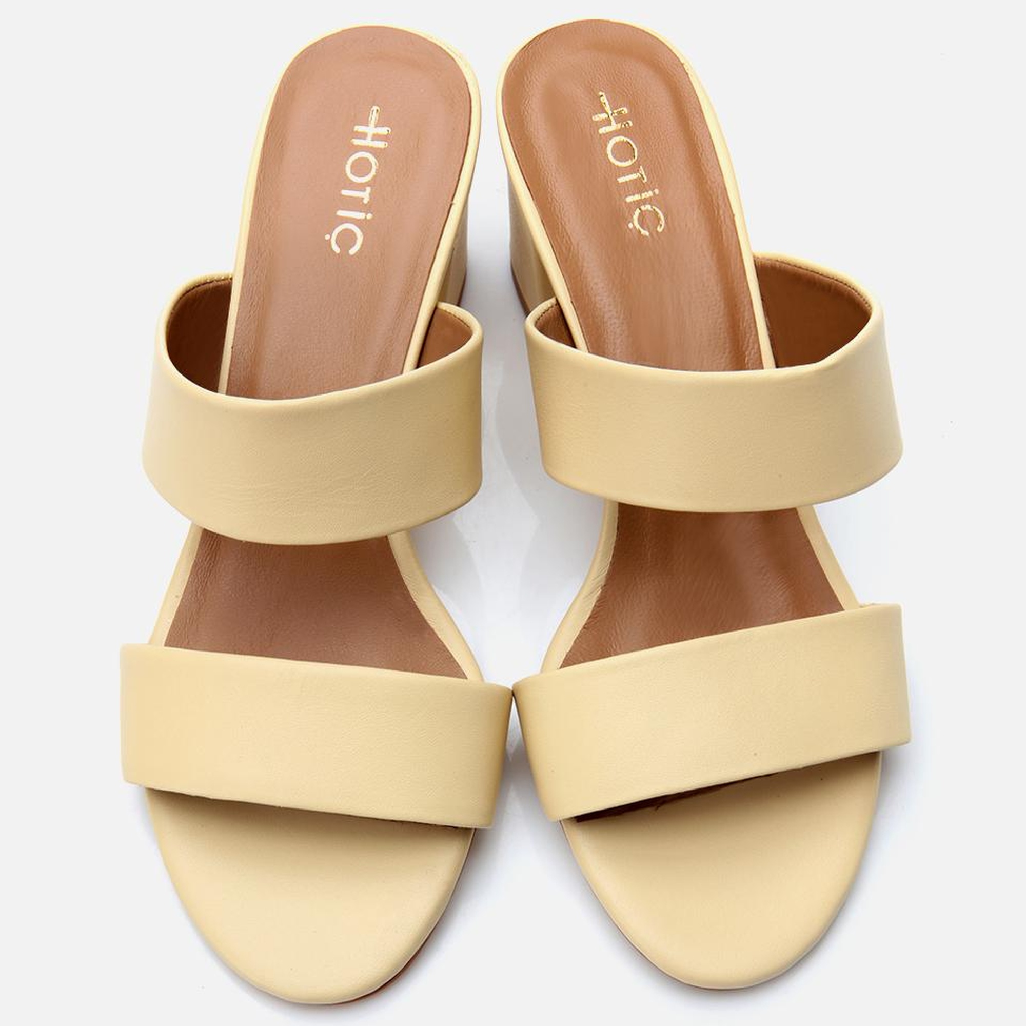 Kadın Deri Sarı Kalın Topuklu Terlik