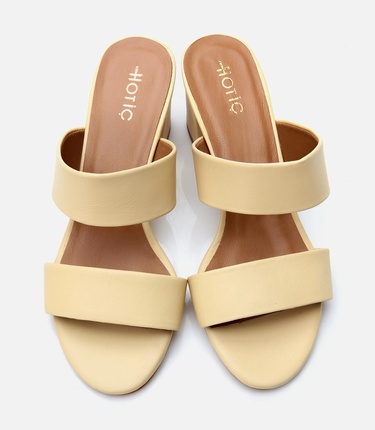  Kadın Deri Sarı Kalın Topuklu Terlik