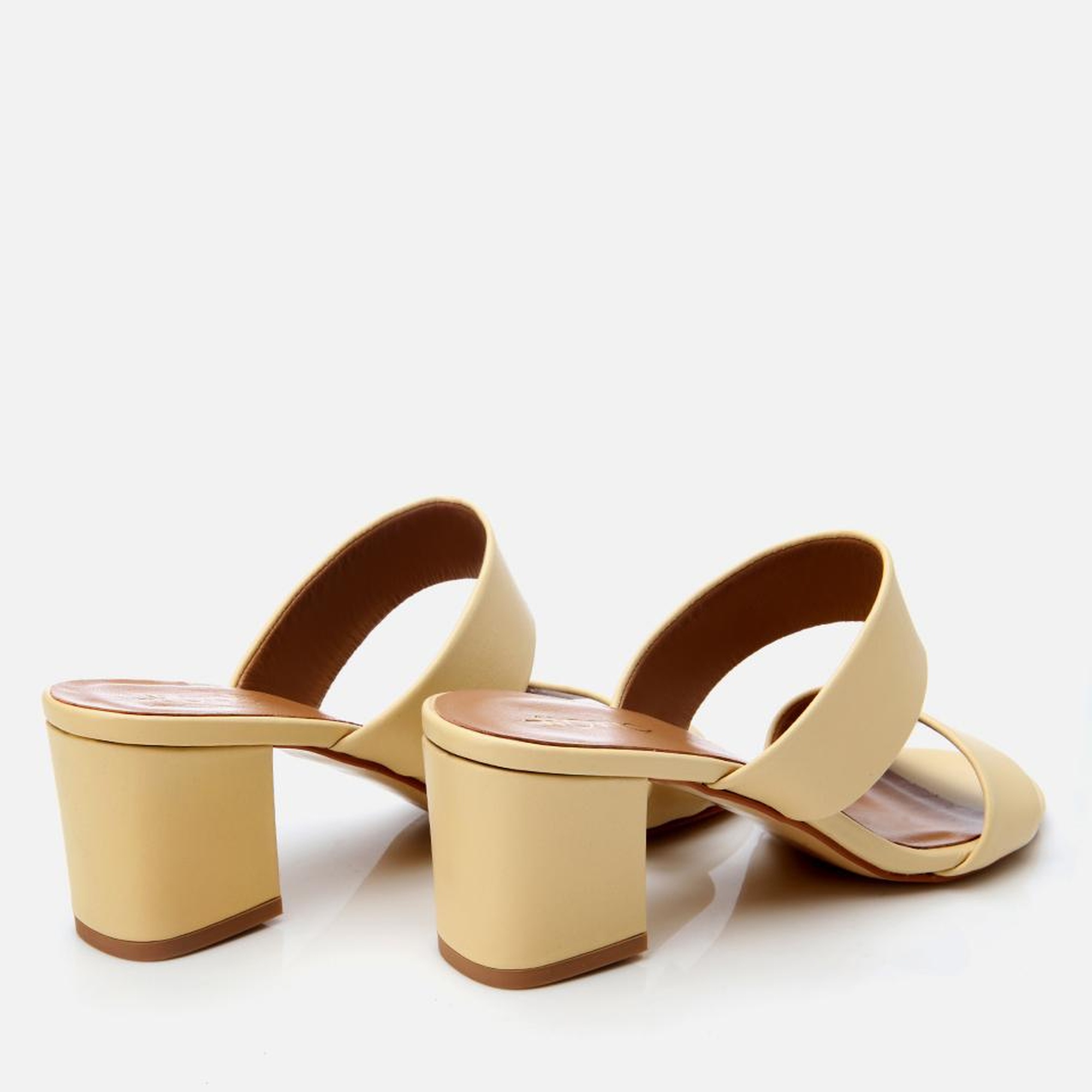 Kadın Deri Sarı Kalın Topuklu Terlik