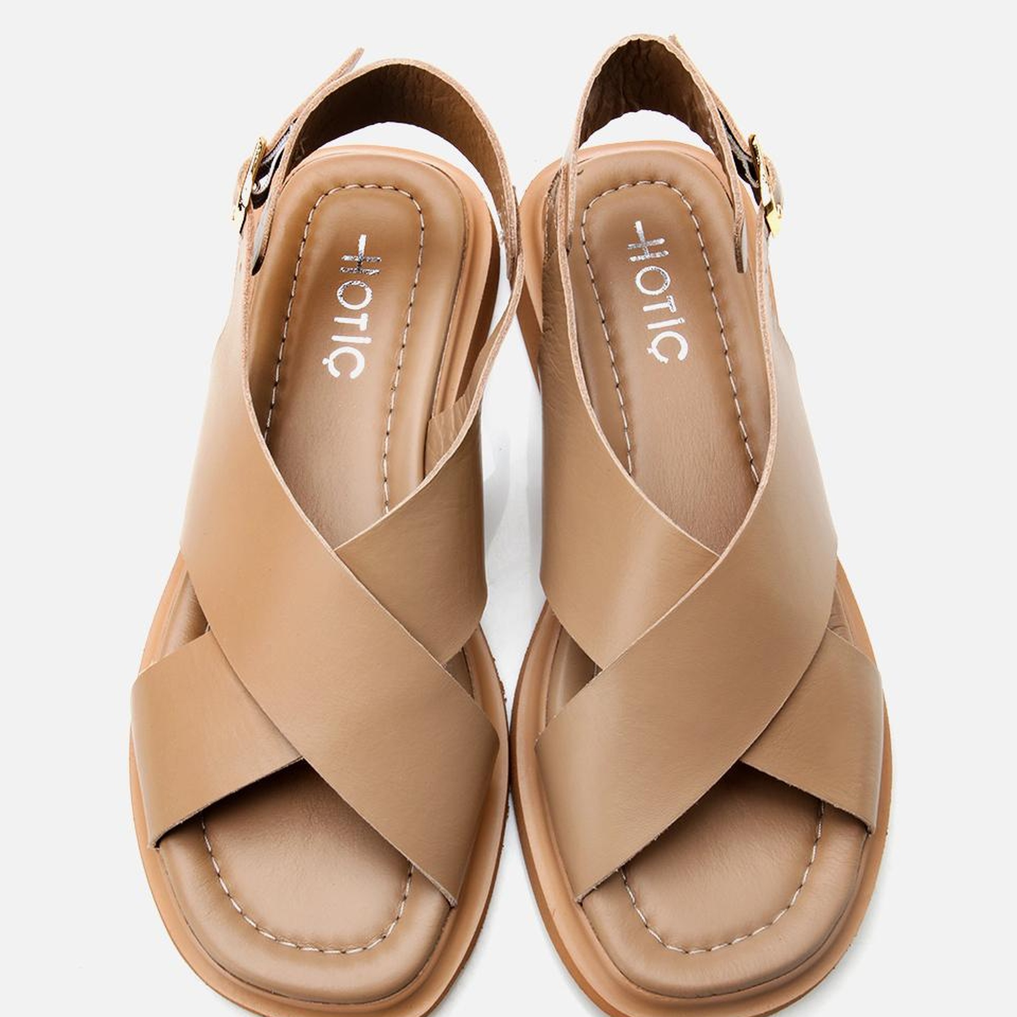 Kadın Deri Bej Kemerli Düz Sandalet