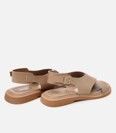  Kadın Deri Bej Kemerli Düz Sandalet