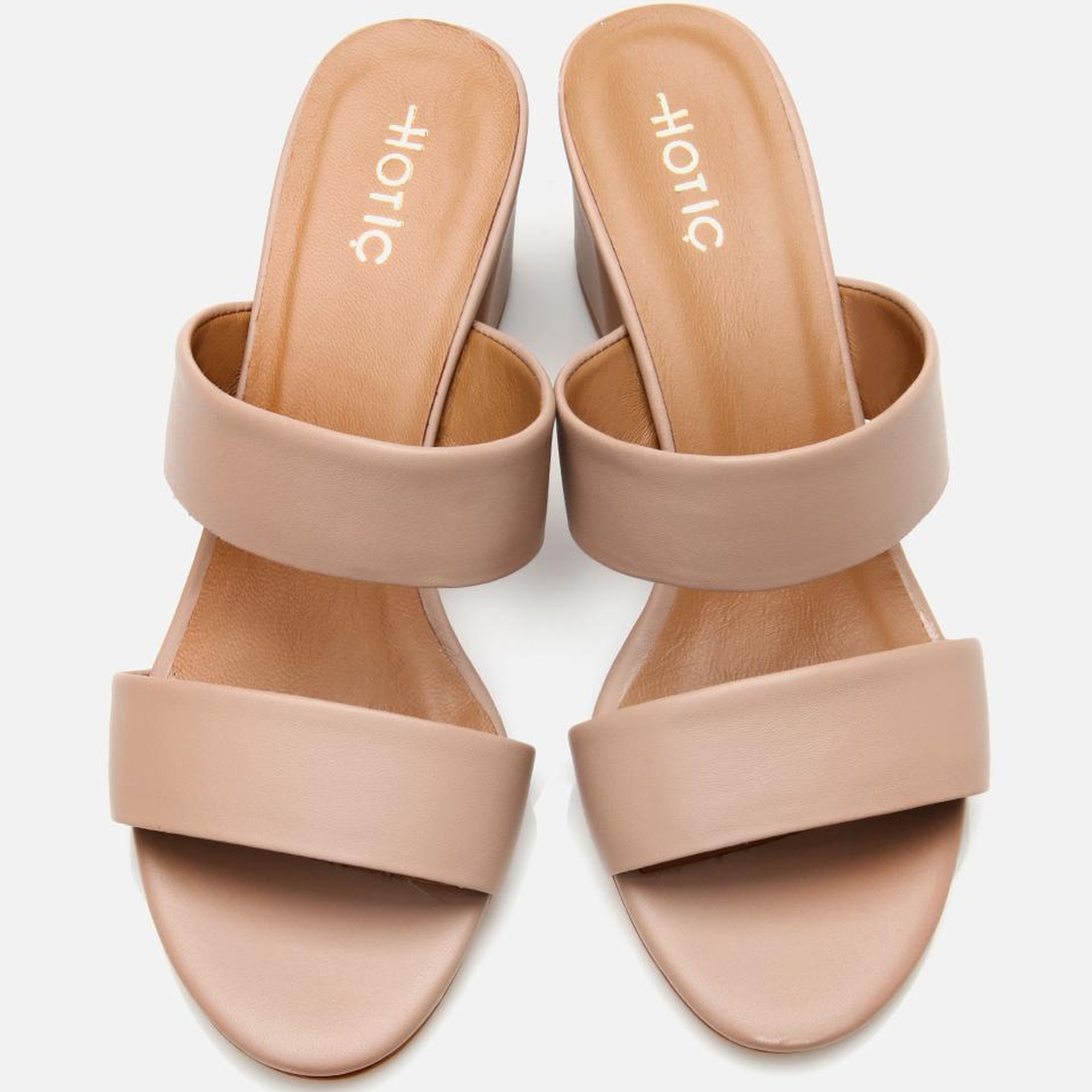 Kadın Deri Bej Kalın Topuklu Terlik