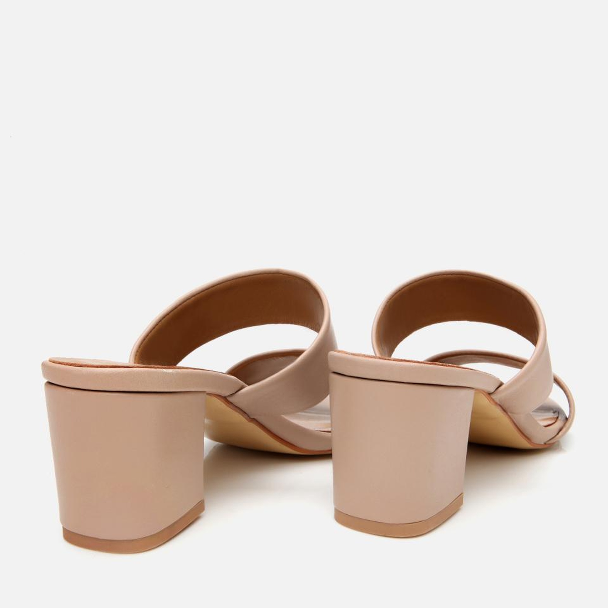 Kadın Deri Bej Kalın Topuklu Terlik