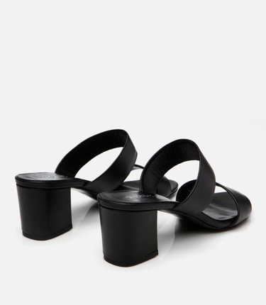  Kadın Deri Siyah Kalın Topuklu Terlik