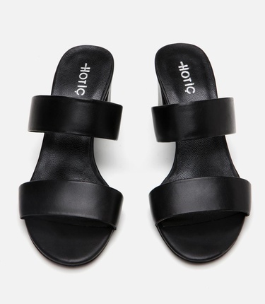  Kadın Deri Siyah Kalın Topuklu Terlik