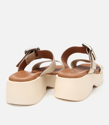  Kadın Deri Bej Kemerli Topuklu Terlik