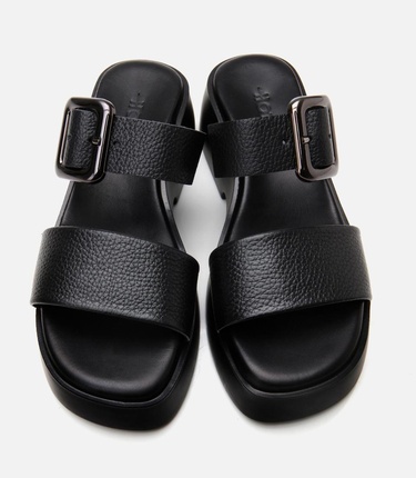  Kadın Deri Siyah Kemerli Topuklu Terlik