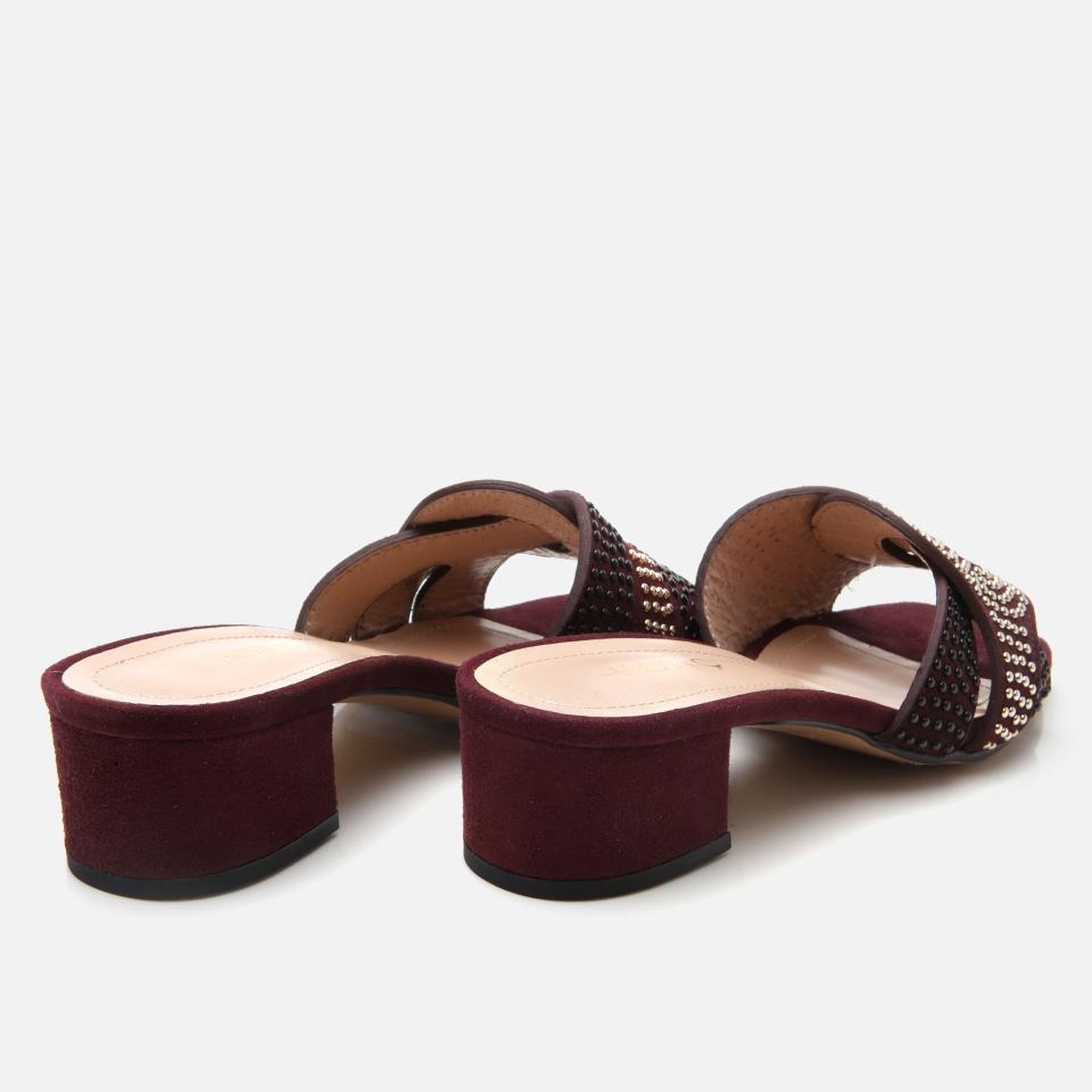 Kadın Süet Deri Bordo Taşlı Topuklu Terlik