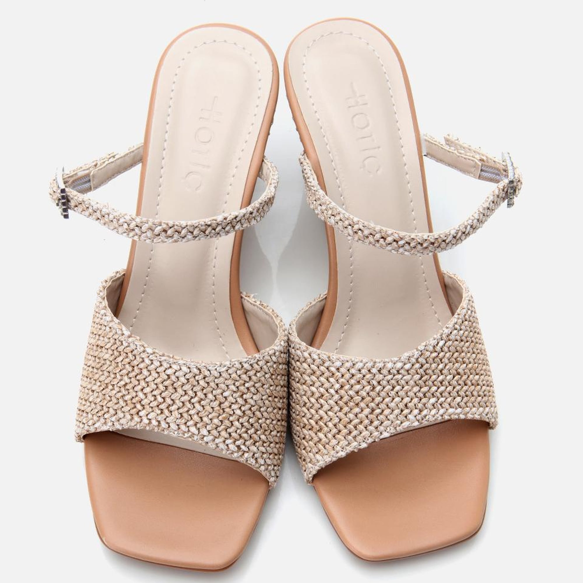 Kadın Bej Hasır Detaylı Dolgu Topuklu Terlik