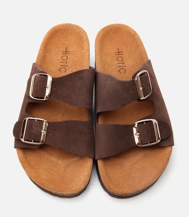  Kadın Süet Deri Kahverengi Ayarlanabilir Düz Terlik