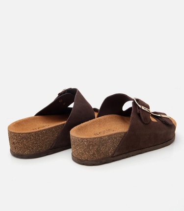  Kadın Süet Deri Kahverengi Ayarlanabilir Düz Terlik