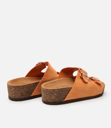  Kadın Süet Deri Turuncu Ayarlanabilir Düz Terlik