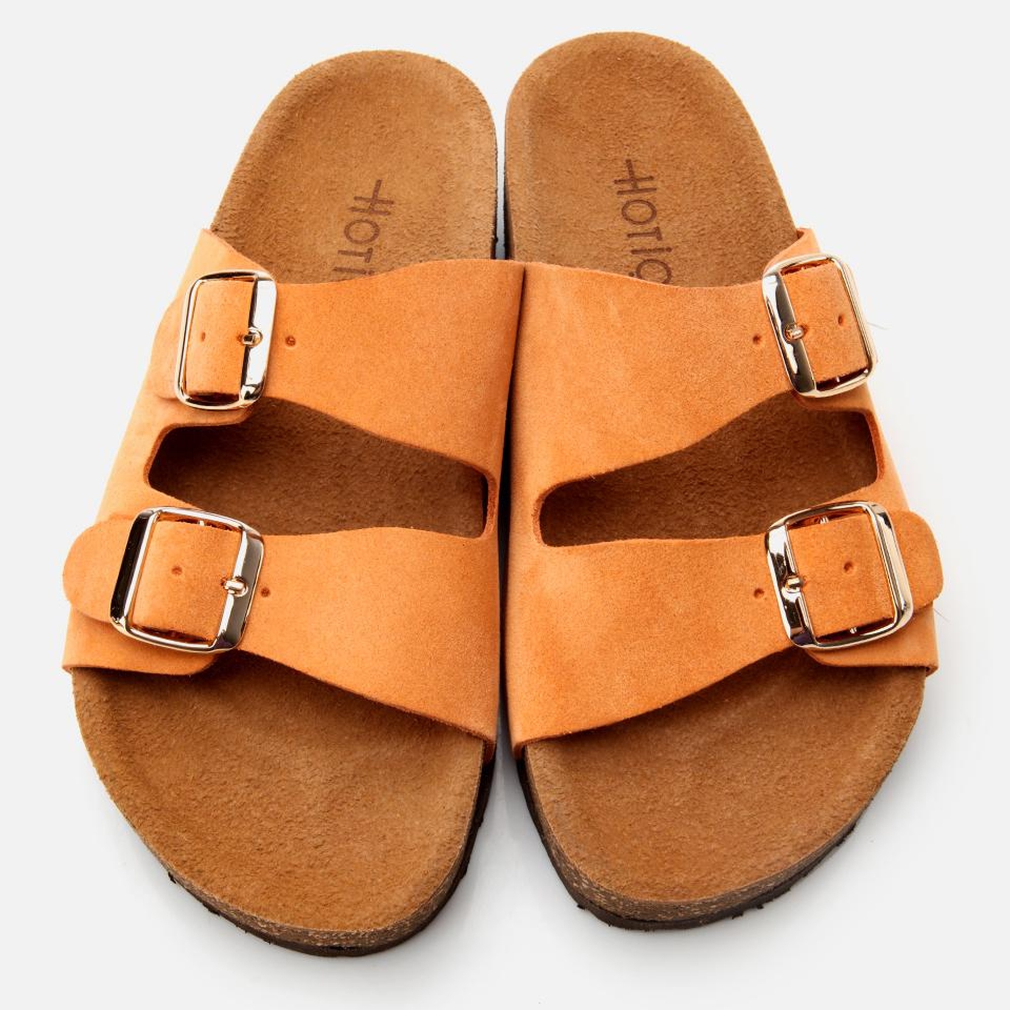 Kadın Süet Deri Turuncu Ayarlanabilir Düz Terlik