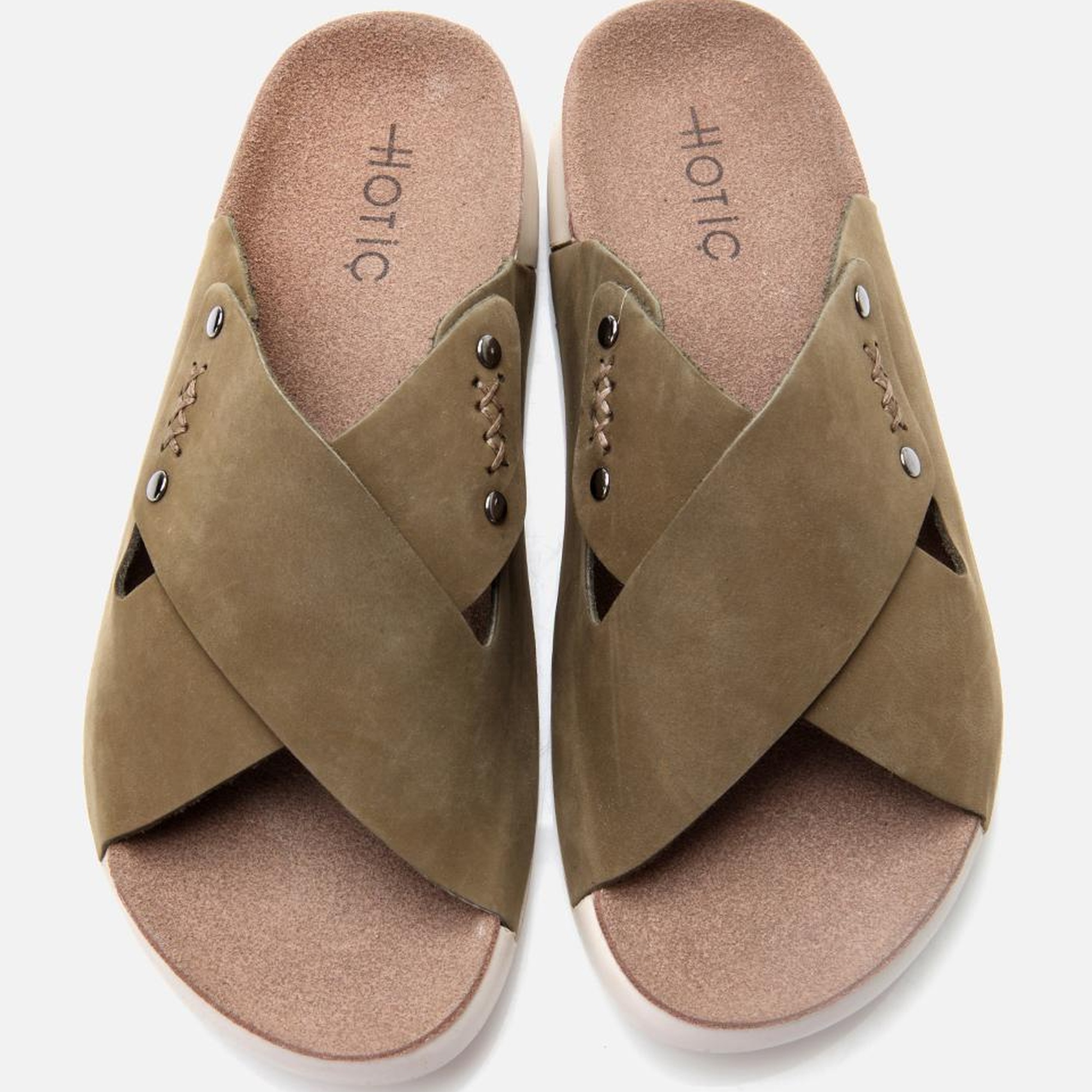 Kadın Nubuk Deri Haki Düz Terlik