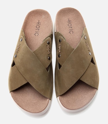  Kadın Nubuk Deri Haki Düz Terlik