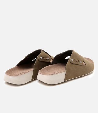  Kadın Nubuk Deri Haki Düz Terlik