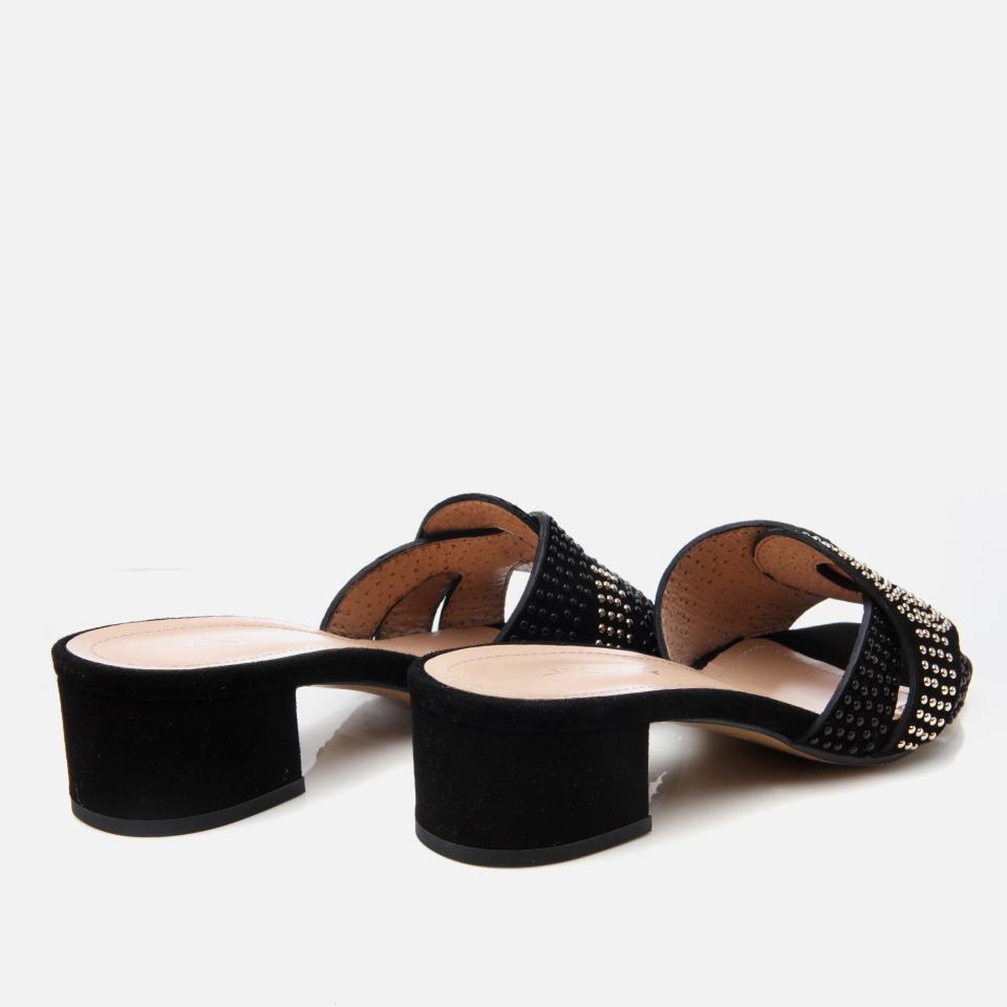 Kadın Süet Deri Siyah Taşlı Topuklu Terlik