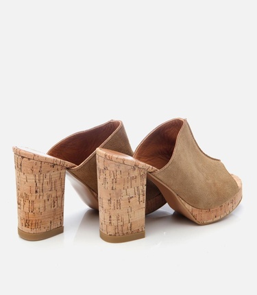  Kadın Deri Taba Kalın Topuklu Terlik