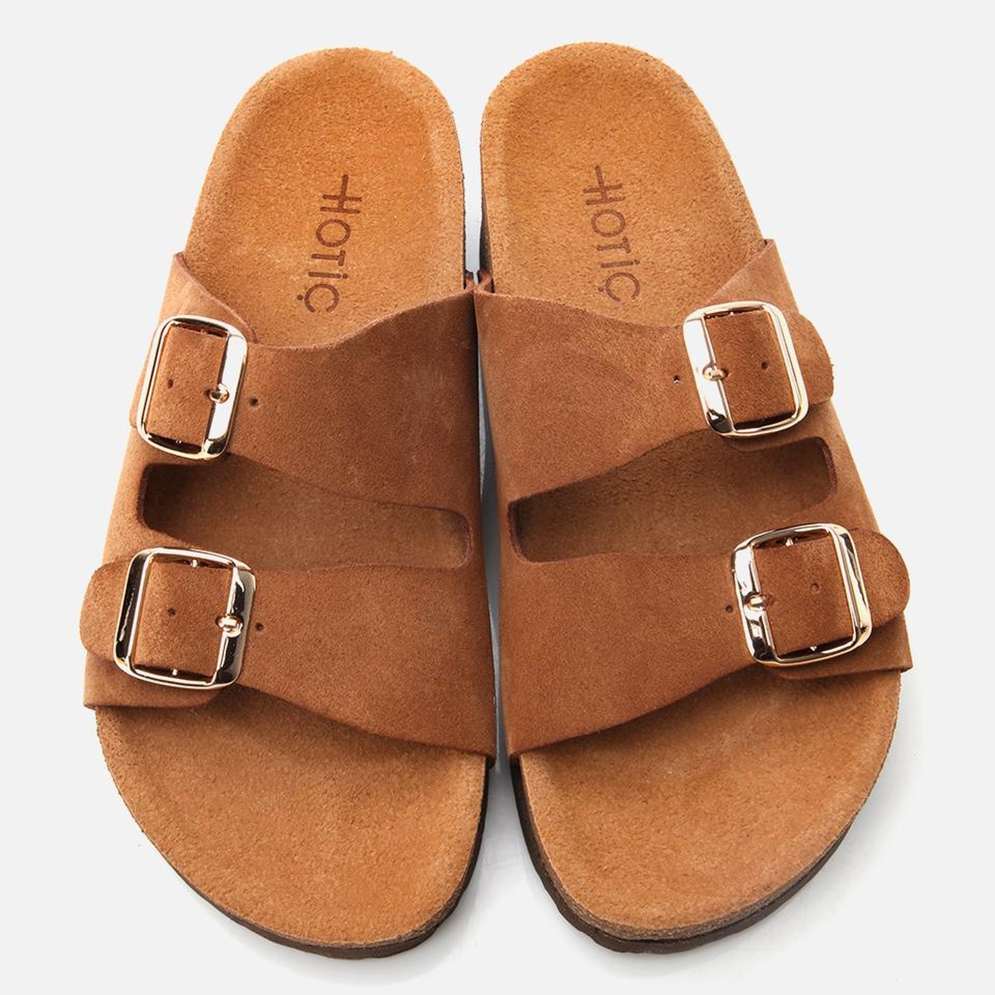 Kadın Süet Deri Taba Ayarlanabilir Düz Terlik