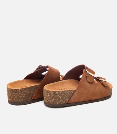  Kadın Süet Deri Taba Ayarlanabilir Düz Terlik