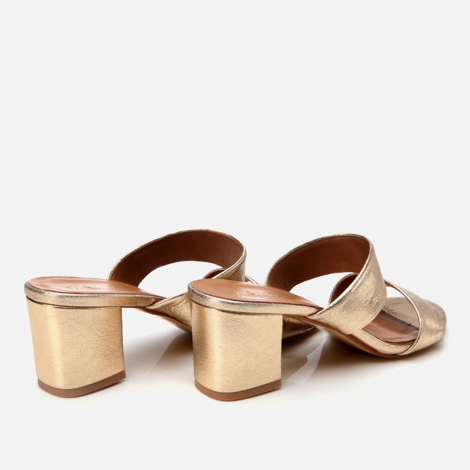 Kadın Deri Gold Kalın Topuklu Terlik