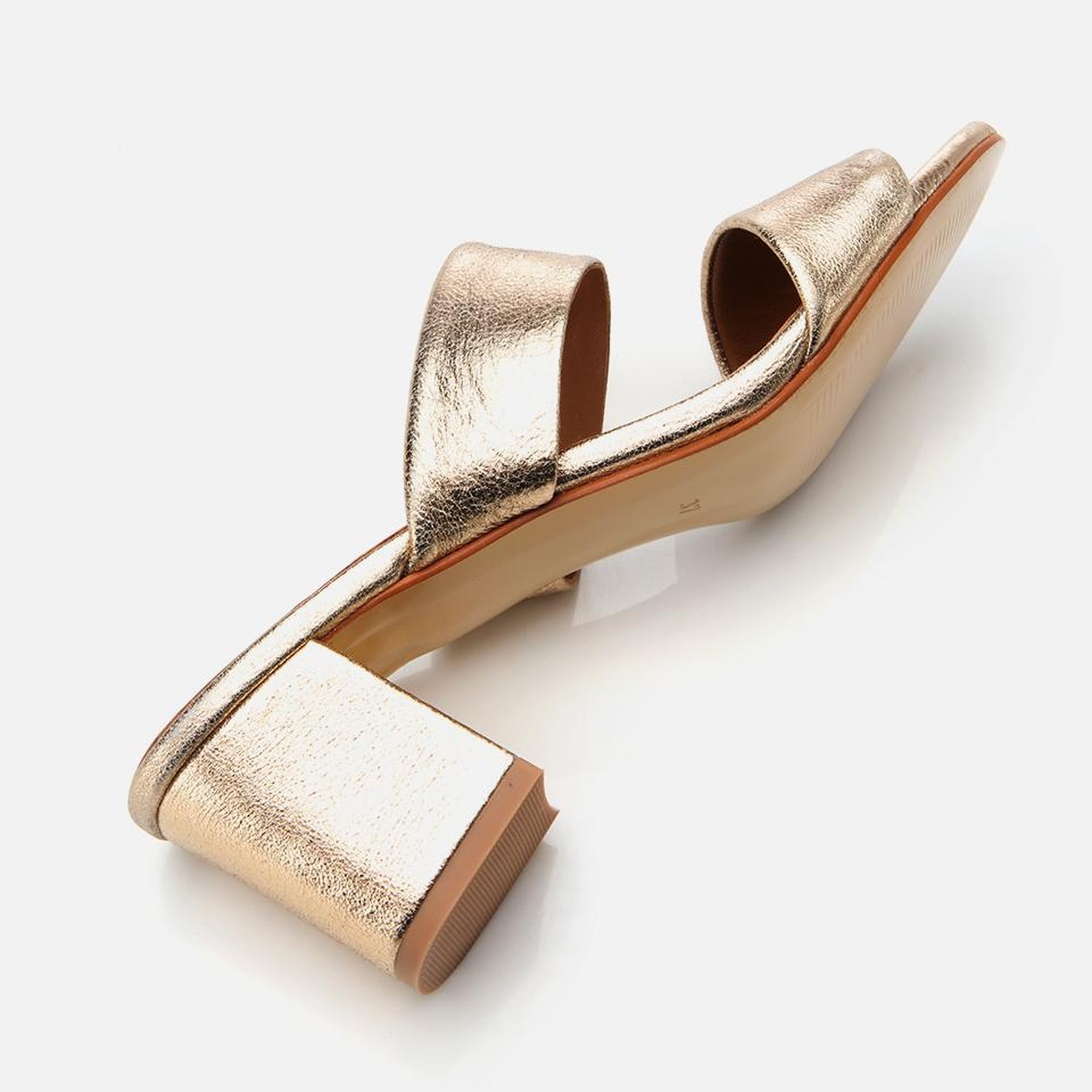 Kadın Deri Gold Kalın Topuklu Terlik