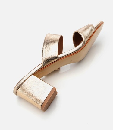  Kadın Deri Gold Kalın Topuklu Terlik