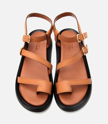  Kadın Taba Yaya Ayarlanabilir Kemerli Düz Sandalet