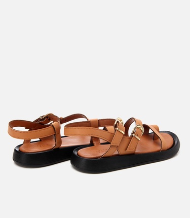  Kadın Taba Yaya Ayarlanabilir Kemerli Düz Sandalet