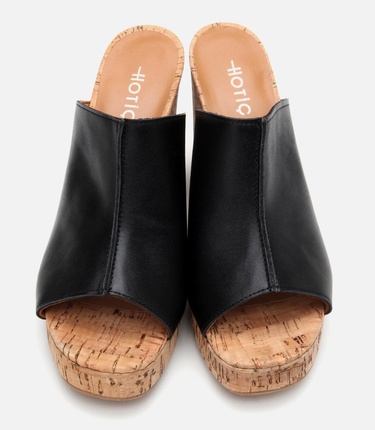  Kadın Deri Siyah Kalın Topuklu Terlik