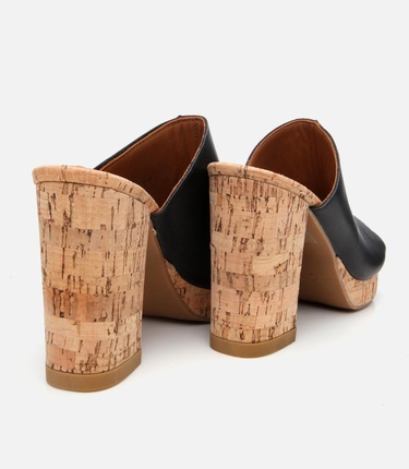  Kadın Deri Siyah Kalın Topuklu Terlik