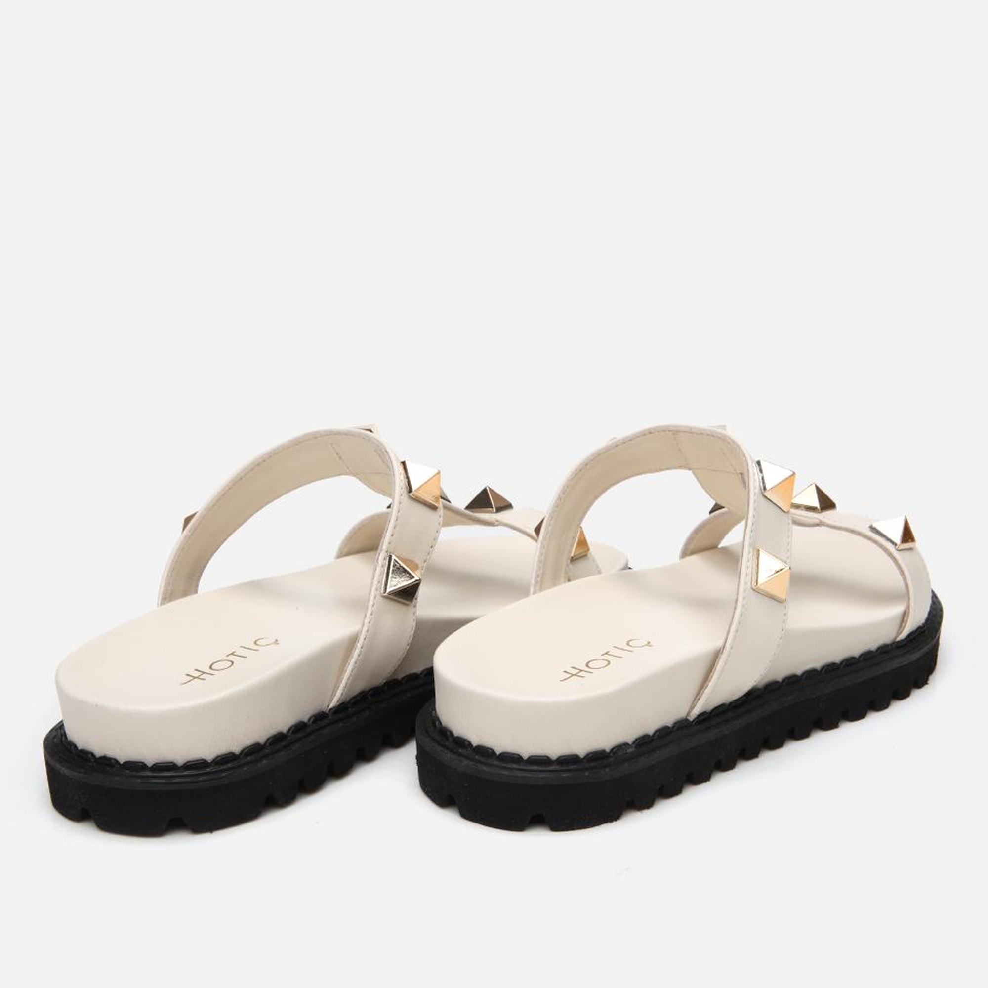 Kadın Deri Ekru Taşlı Terlik