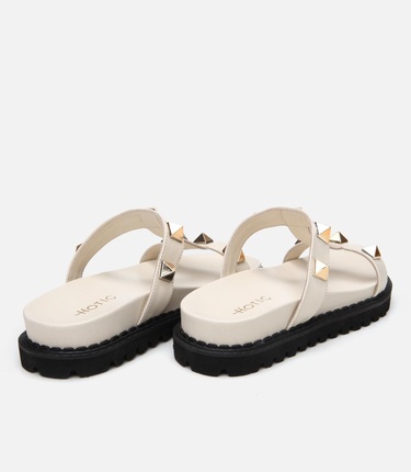  Kadın Deri Ekru Taşlı Terlik