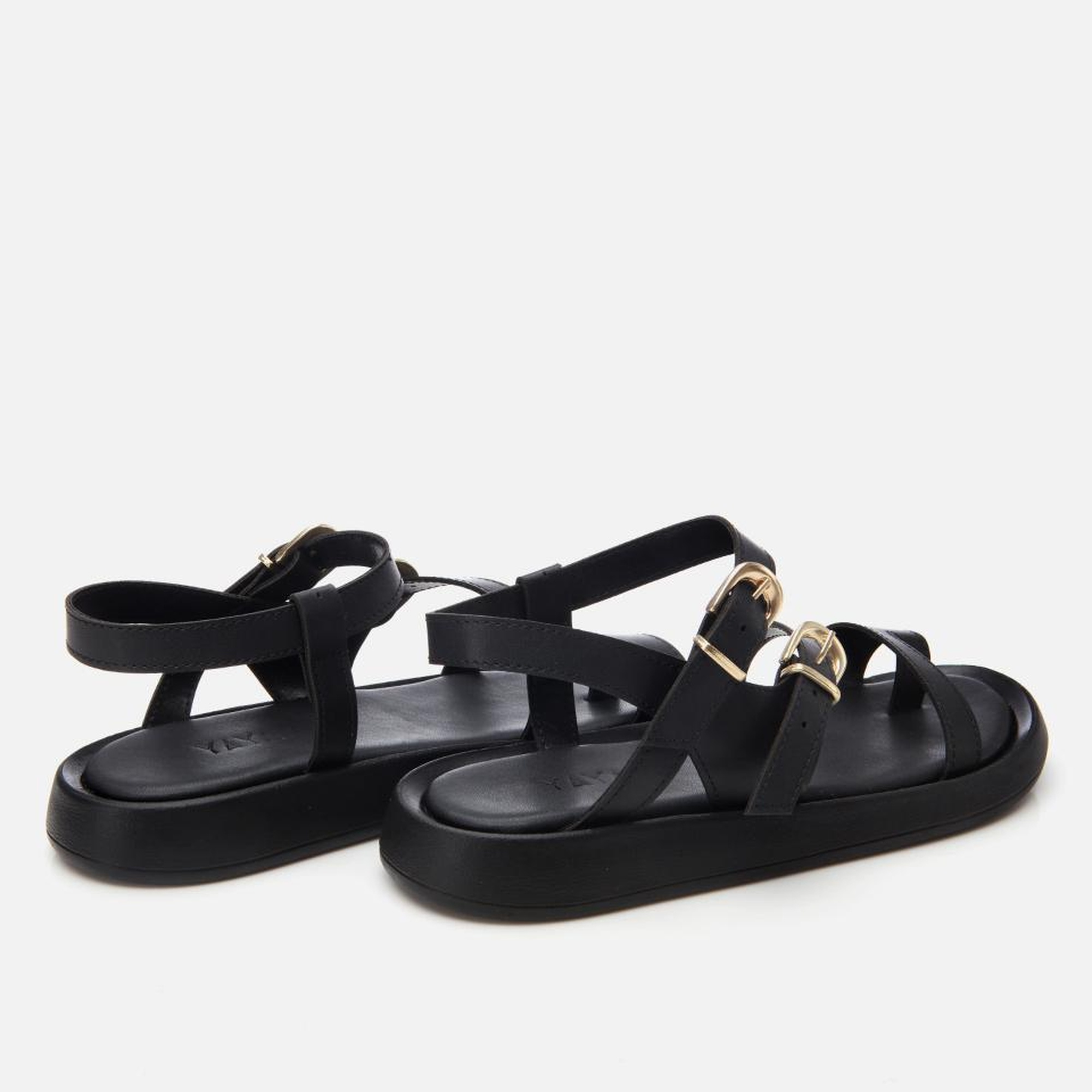 Kadın Siyah Yaya Ayarlanabilir Kemerli Düz Sandalet