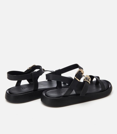  Kadın Siyah Yaya Ayarlanabilir Kemerli Düz Sandalet