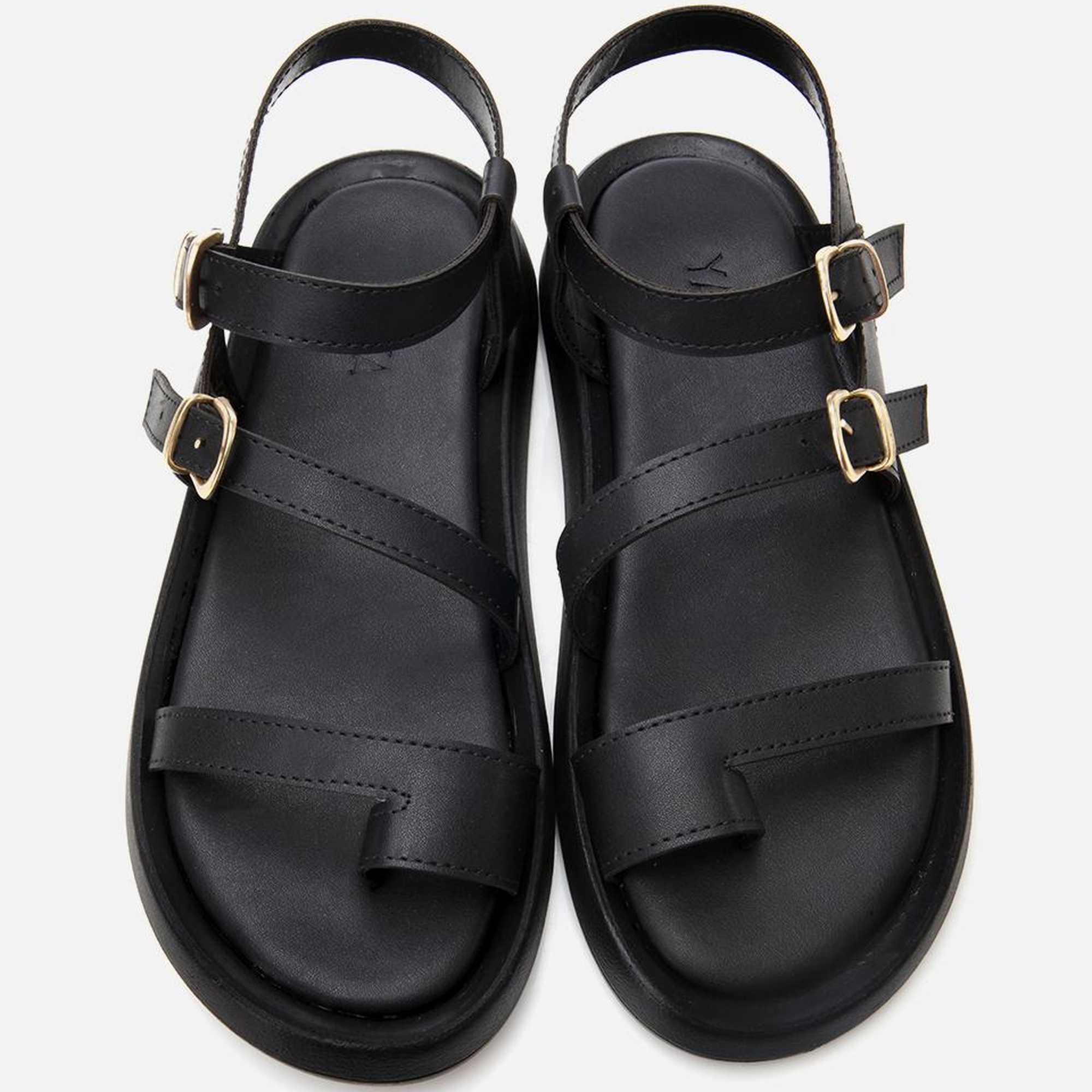 Kadın Siyah Yaya Ayarlanabilir Kemerli Düz Sandalet