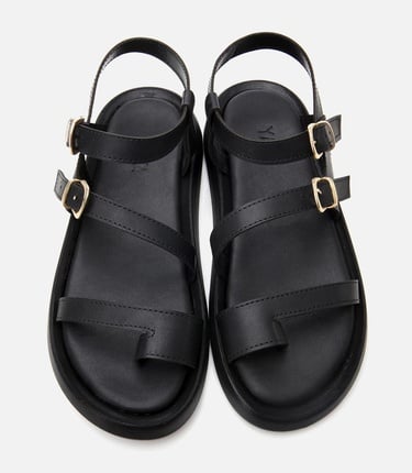  Kadın Siyah Yaya Ayarlanabilir Kemerli Düz Sandalet