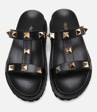  Kadın Deri Siyah Taşlı Terlik