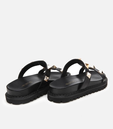  Kadın Deri Siyah Taşlı Terlik