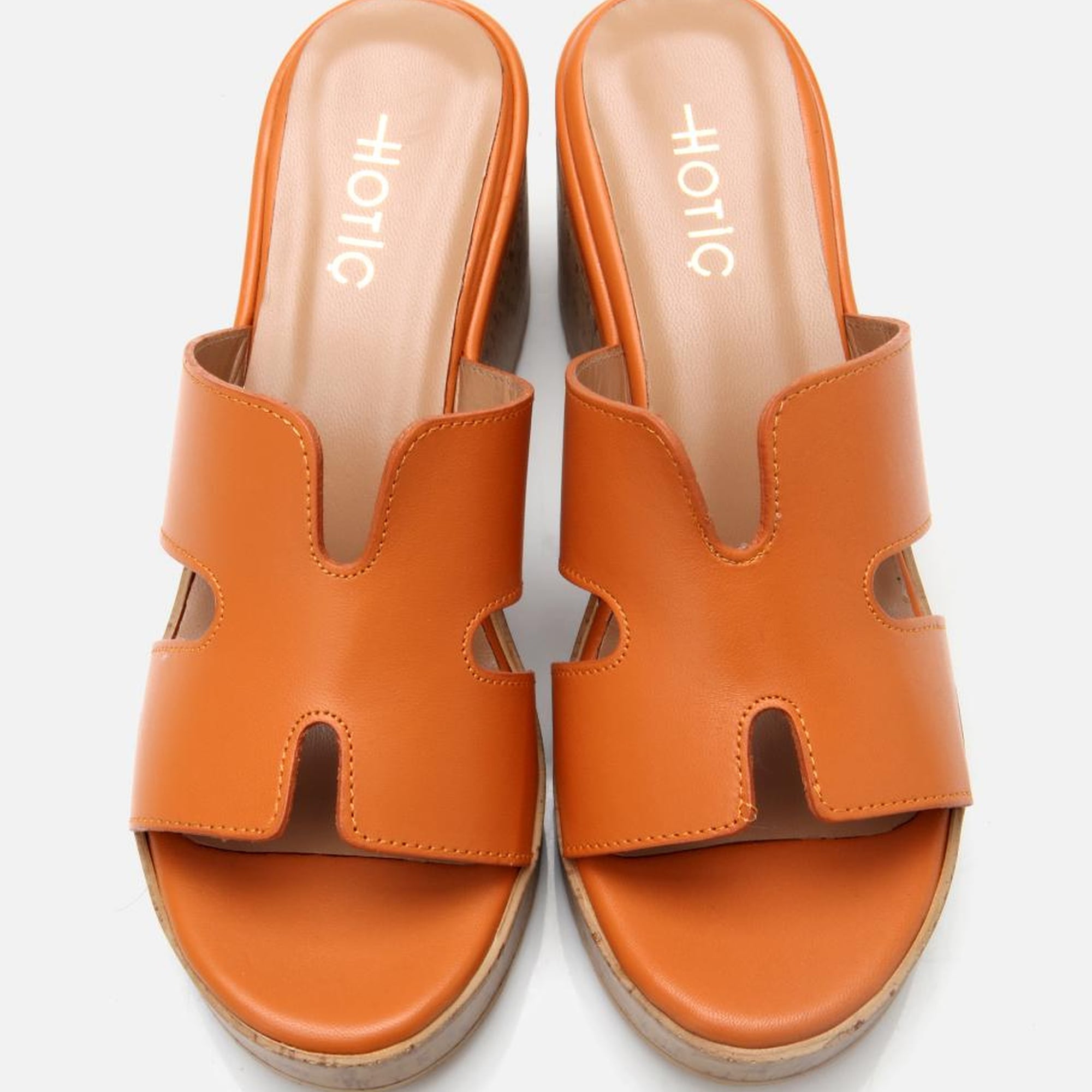 Kadın Deri Turuncu Taşlı Topuklu Terlik