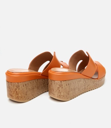  Kadın Deri Turuncu Taşlı Topuklu Terlik